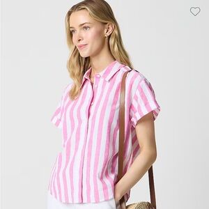 J. Crew‎ Linen/Cotton Short Sleeve Relaxed Button Up Shirt Pink & White Sz XL